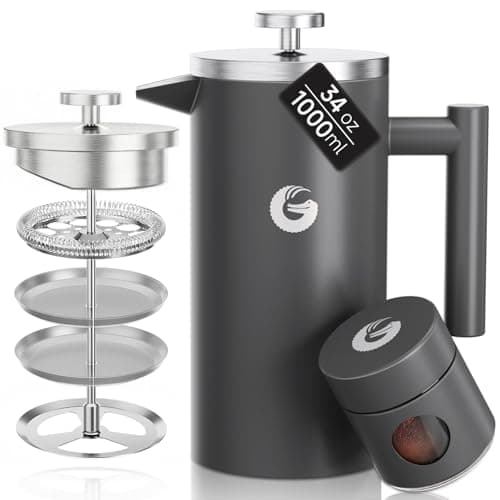 Image of Coffee Gator Cafetiere French Press plus Mini Jar Canister, Double Walled Insulated Coffee Press with Stainless Steel Filter, Hot Cold Brew Tea Maker, 1 Liter (4-8 Cups)
