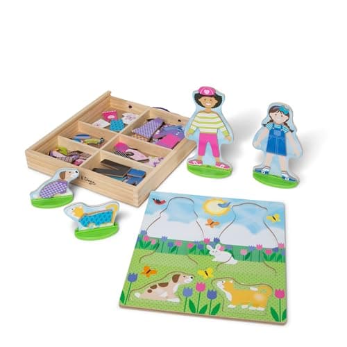 Image of Melissa & Doug Best Friends Magnetic Dress-Up Dolls for 3 Year Olds | Kids Crafts Sets Girls & Boys | Outfit Wooden Doll Craft Kits for Kids Age 3+