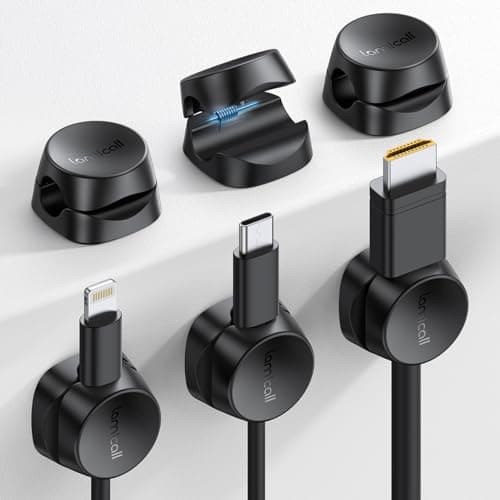 Image of Lamicall [6 Pack] Spring Cable Holder Clips - No-residue Cord Cable Management, Wire Holder Organiser, Desk Tidy, Phone Charging Cable Keeper for USB, HDMI, Wall, PC, Car, Office, Home - Black (8mm)