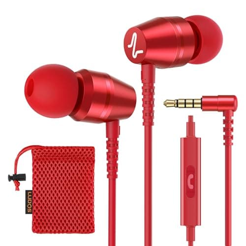 Image of Ludos OMNITONE Wired Earbuds in-Ear Headphones, Earphones with Microphone, 5 Years Warranty, Noise Isolation Corded for 3.5mm Jack Ear Buds for iPhone, iPad, Samsung, Laptop, Gaming, Sports - Red