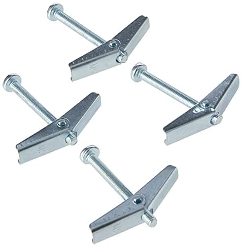 Image of Merriway BH02495 (4 Pcs) Wing Spring Toggle with Machine Screw for Plasterboard Hollow Walls & Doors, M5 x 50mm (3/16 inch x 2 inch) - Pack of 4 Pieces, Silver