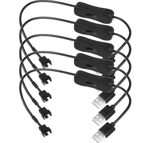 Image of RUNCCI-YUN 5Pack USB to 3pin / 4Pin PWM 5V PC Fan Cable,USB Fan Power Adapter Cable with Switch, USB Case Fan AdapterCable Computer CPU Fan Cable(30cm)