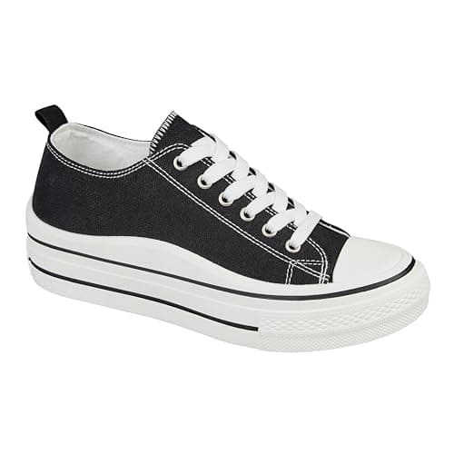 Image of Urban Jacks Ladies Lace Up Platform Sole Canvas Baseball Sneakers 4-8 (Black, UK Footwear Size System, Adult, Women, Numeric, Medium, 6)