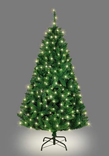 Image of 5ft/1.5m Pre-Lit Green Bushy Imperial Pine Artificial Deluxe Christmas Tree Hinged Branches 404 Pencil Point Tips with 176 Warm White LEDs Metal Stand Xmas Home Decorations