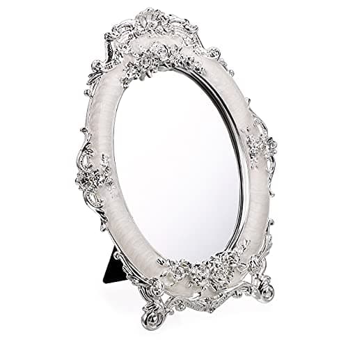 Image of SUMTree Makeup Mirror Rose Embossed Antique Oval Table Mirror with Stand for Home, Bedroom, Dressers, Living Room, Bathroom