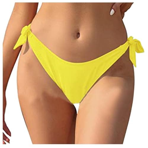 Image of Bikini Bottoms for Women UK Swim Briefs Side Tie Low Waist Swimsuit Swim Bottom Stretchy Swimwear Bottoms for Beach Pool Holiday Yellow