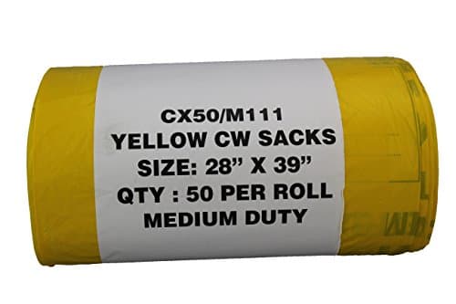 Image of Hanfare CX50/M111 Waste Sack Roll, Medium Duty, 90 L/5 kg, Yellow (Pack of 50)