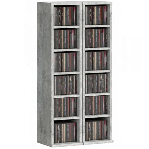 Image of HOMCOM 204 CD Storage Units Set of 2, Blu-Ray Tower Rack with Adjustable Shelves, Bookcase Storage Organiser, Grey