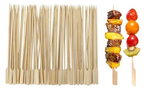 Image of 100 Pieces Bamboo Paddle Skewers 25CM, Flat Burgers Sticks Wooden Fruits Picks Barbecue Kebabs Buffets Party Fountain Fondue Stick Holders (25cm-100Pcs)