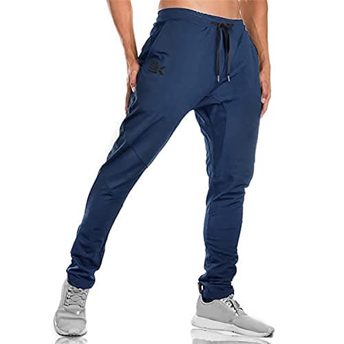 Image of BROKIG Mens Gym Joggers Sweatpants, Causal Slim Fit Running Trousers Tracksuit Jogging Bottoms with Double Pockets (Large，Navy)