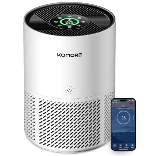 Image of KOMORE Air Purifier for Bedroom, Smart WiFi Hepa Air Filter CADR 350m³/h for Rooms up to 72 m², PM2.5 Monitor, 4 Speed Quiet Sleep Auto Mode with Timer Child Lock for Home Smoke Pet Odours Pollen