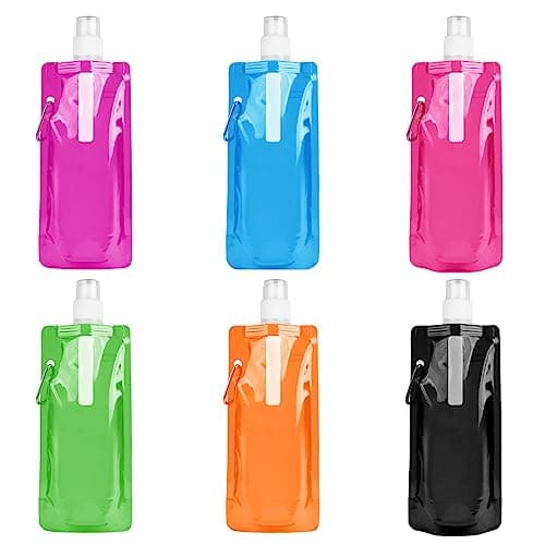 Image of flintronic Foldable Sports Bottle, 6pcs Foldable Water Bottle 500mL, Reusable BPA Free Collapsible Water Bottle, Flexible Drink Pouches Bags with Clip for Outdoor Sports, Travel, Biking, Hiking