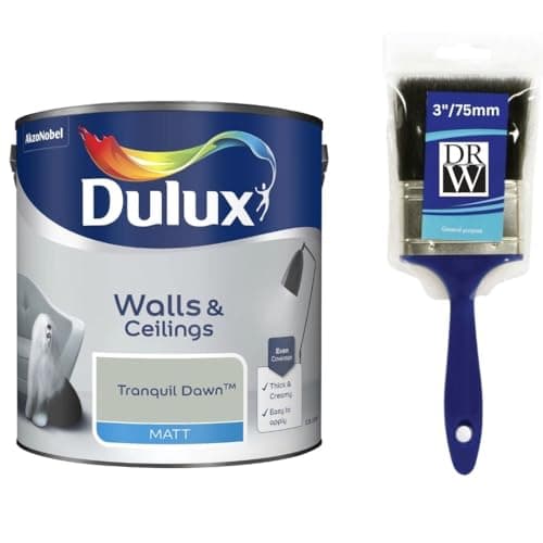Image of Tranquil Dawn Walls & Ceilings Matt Emulsion Paint 2.5L + 3" Emulsion Paint Brush – Smooth Creamy Finish, Quick Dry, Low VOC, Easy Application for Walls & Ceilings