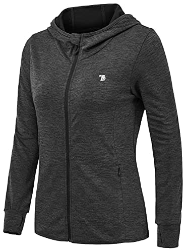 Image of donhobo Women's Running Jackets with Thumb Hole,Long Sleeve Gym Sport Zip Up Hoodie Top Breathable Quick-Dry Tops with Zip Side Pocket Dark Gray M