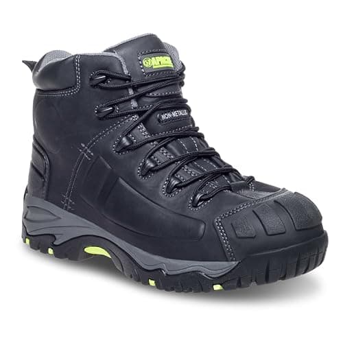 Image of Apache Workwear Men's Mercury Safety Boot | UK Size 9 | Composite Toe Cap and Midsole Protection | Black Leather Non Metallic Shoe | Comfortable Padded Collar and Tongue