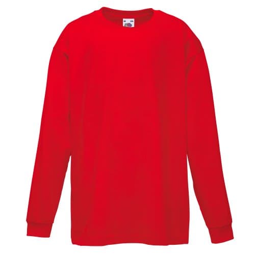Image of Fruit of the Loom Valueweight Children's Long-Sleeve T-Shirt Choice of Colours - Red - 140