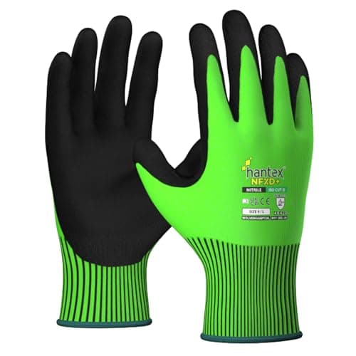 Image of Decorating Sundries Hantex Cut Level D Nitrile Work Gloves Size 9 (Large) Heavy Duty Cut Resistant Gloves with good grip even in wet or oily conditions