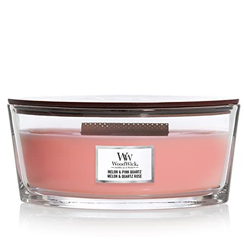 Image of Woodwick Ellipse Scented Candle with Crackling Wick, Melon and Pink Quartz, Up to 50 Hours Burn Time (1681466E)