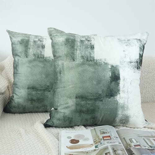 Image of OYIMUA Velvet Olive Green Cushion Covers 40cm x 40cm Set of 2 Abstract Art Decor Pillow Covers Decorative Cushion Cover 16 x 16 for Outdoor Garden Blench Living Room Sofa