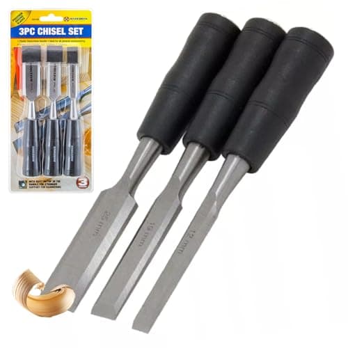 Image of 3Pc Carpenters Wood Chisel Set - CRV Tools, DIY Workshop Craft | Professional Woodworking Tools | Plastic Handles, Multi Purpose Hand Tool Kit