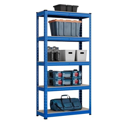 Image of 5 Levels 1500mm H x 750mm W x 450mm D Heavy Duty Steel Shelving Garage Racking Unit 150KG UDL Per Shelf