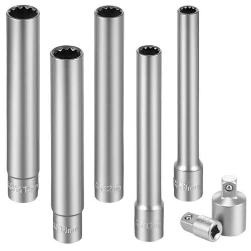Image of 7Pcs Extra Deep Impact Socket Sets 3/8inch Hexagon Sockets Chromium Vanadium Alloy Steel Hex Long Sockets Set 0.31/0.39/0.47/0.51/0.55 inch for Automotive Industrial Repair Home (12 Point Socket)
