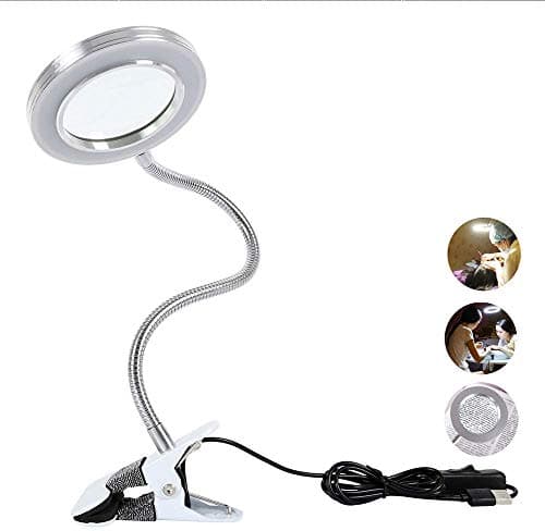 Image of LED Magnifying Lamp with Clamp, 8X Desk Magnifying Lamp with Illuminated Optical Glass Adjustable Light Settings USB Powered for Bedroom Dormitory