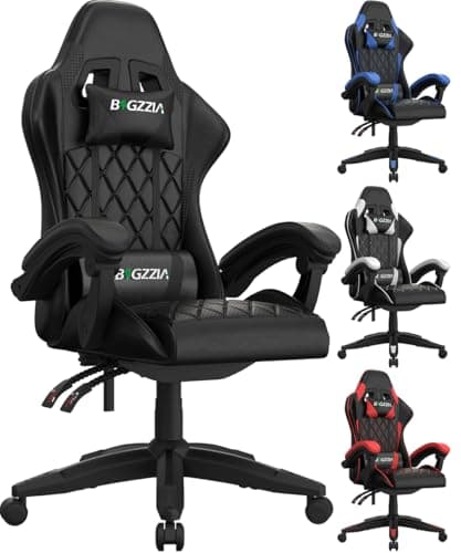 Image of bigzzia Gaming Chair with Breathable Cushion, Ergonomic Video Game Chairs with Pillow and Lumbar Support (All Black)