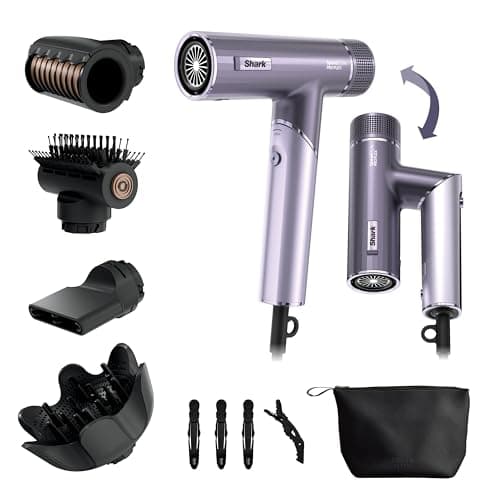 Image of Shark SpeedStyle Pro Flex Hair Dryer, High Performance High-Velocity Hair-Dryer w/ 4 Styling Attachments, Lightweight, Ionic, No Heat Damage, Folding Handle, for All Hair Types, Lilac Frost HD543PLUK