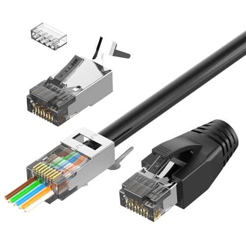 Image of VCELINK Gen2 Cat7 RJ45 Pass Through Connector Cat6A Network Plug Shielded Gold Plated for Ethernet Cable Cat7 Cat6A with Load Bar and RJ45 Boots Cover 10Pack Black