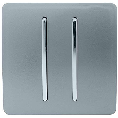 Image of Trendi 2 Gang 2 Way 240V Screwless Raised Front Plate Plastic Artistic Modern Glossy 10 Amp Chrome Rocker Single Electrical Wall Light Switch Cool Grey - ART-SS4CG