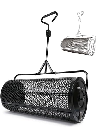 Image of Garden Tailor Compost Spreader Peat Moss Roller: 36 in 116L Towable Lawn Spreader with Installation Support Accessories, Metal Mesh Garden Roller for Top Soil, Manure, Mulch