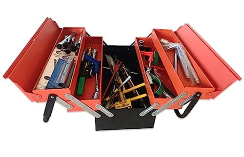 Image of 3 Tiers 5 Tray Metal Tool Boxes, Cantilever Tools Storage Cabinet with Carrying Handle for Home Garage Workshop Red