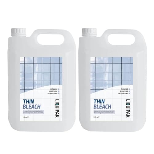 Image of "Liquipak Thin Bleach 2x5L – Household bleach multipack for cleaning toilets, sinks, drains & floors. Effective for bleaching & deodorising surfaces.