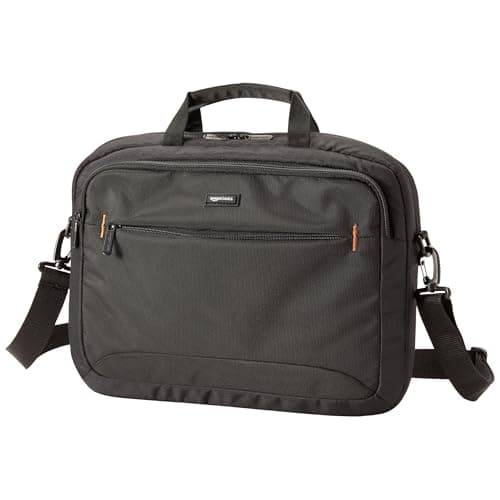 Image of Amazon Basics Compact Laptop Shoulder Bag Carrying Case with Padded Strap and Zippered Accessory Pocket, 1-Pack, 15.6 inch - 39.6 cm, Black