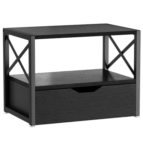 Image of IBUYKE 2 Tier Desktop Printer Stand,Multi-Purpose Desk Organizer,Wooden Printer Stand with Drawer Storage for Folders,Books,for Fax Machine, Scanner,Home Office,Black TLJ006B