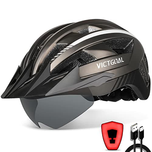 Image of Victgoal Bike Helmet with USB Rechargeable LED Light Removable Magnetic Goggles Visor Breathable MTB Mountain Bicycle Helmet for Unisex Men Women Adjustable Cycle Helmets (XL: 59-63 cm, Ti)