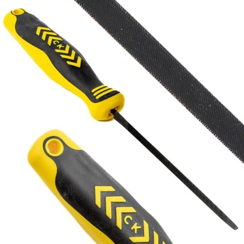 Image of C.K Tools Saw File Extra Slim 125mm Three Square Tapered Point, High Carbon Black Oxide Steel, Ergonomic Two Component Grip, Secure Tang Bond, Lanyard Compatible Fine Saw Sharpening Filing CK T0072A 5