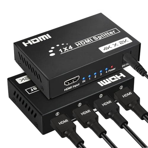Image of 4K HDMI Splitter 1 in 4 Out, 4K@30Hz 4 Way HDMI Distributor Audio Video Duplicate 4 Monitors, Supports HDCP 3D