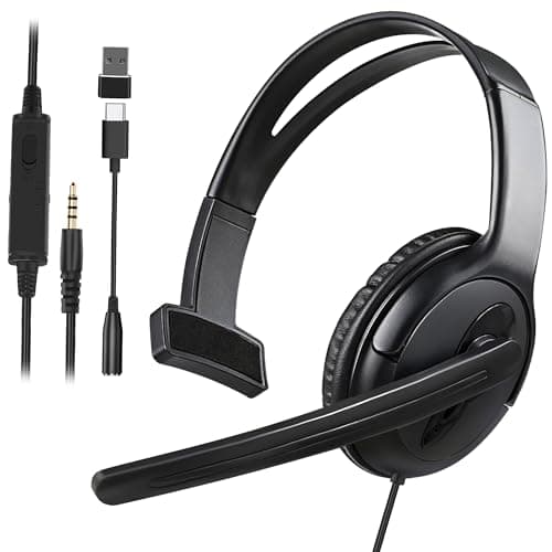 Image of Wired One Ear Headset with Mic, 3.5mm/Type-C/USB Gaming Headset for PS5/PS4/Xbox/Switch/PC/iPhone/iPad/Mac/Tablet/Android, Single Ear Game Chat Headphone for Office Business Work Teams Call Center