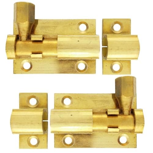 Image of Merriway BH01398 (2 Pcs) Surface Door Bolt, Polished Solid Brass 38mm (1.1/2 inch) - Pack of 2 Pieces
