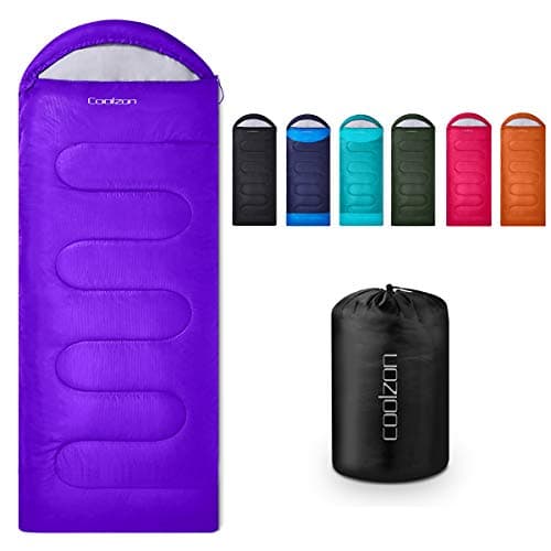 Image of Coolzon Outdoor Sleeping Bag for Camping, for 3-4 Seasons, Adult Blanket, Small Packed Size, Ultralight Carry Bag, Soft, Thick and Warm, for Outdoor Camping, Travel, Hiking, Purple