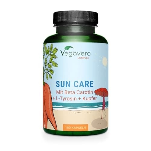 Image of Vegavero Tanning Capsules | Beta Carotene, Vitamin E, L-Tyrosine, Copper, Zinc & Olive Leaf Extract | Flavonoids | Lycopene | Skin Protection Support | NO Additives, Lab-Tested | Vegan
