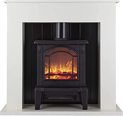 Image of Warmlite Ealing Electric Fireplace Suite with Adjustable Thermostat Control, 2 Heat Settings, 1800W, White, WL45037W