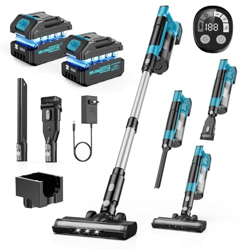 Image of 700W Cordless Vacuum Cleaner,60KPa/70 Mins Stick Vacuum with 2×4.0 Ah Removable Batteries, 6-IN-1 Handheld Vacuum Cleaner with Anti-Tangle Brush,LED Display, Powerful Vacuums for Pet Hair/Carpet/Floor