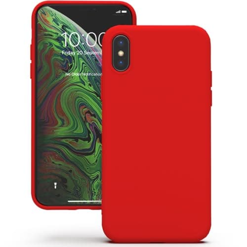 Image of YATWIN Silicone Case for iPhone X/XS, Soft-Touch, Shockproof, DustProof, Antiskid Full Body Armour Phone Cover for Apple iPhone X/XS - Red
