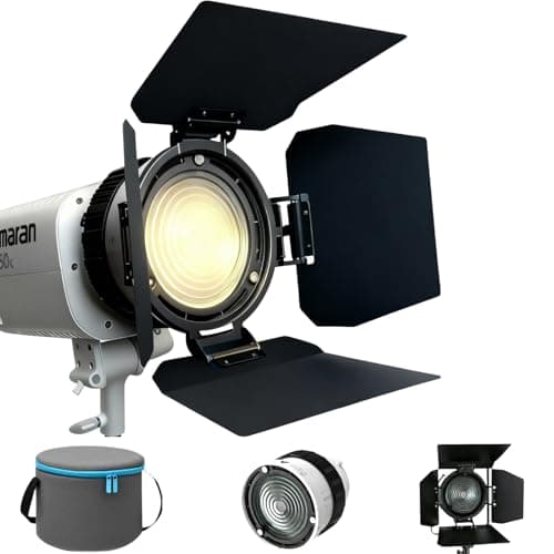 Image of 10X Bowens Mount Fresnel Lens with 4-Leaf Barn Doors, 10°–45° Focusable Beam Zoom Lens, for ≤200W COB Video Light, Compatible with Godox SL60 SL60W, Amaran 60D 150C 200X 200X S, for Studio Lighting.