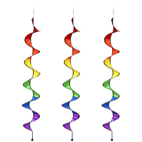 Image of Moruska 3 Pieces Rainbow Wind Spinner Garden Decoration Outdoor Rainbow Spiral Spinner Hanging Windmill Ornament for Garden Yard Lawn Camping Tent