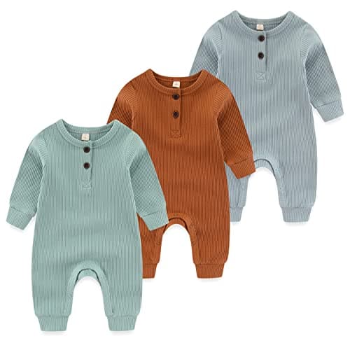 Image of MAMIMAKA Newborn Baby Boys Romper Cotton Footless Pajamas Baby Grow Jumpsuit Sleep and Play, 3-6 Months