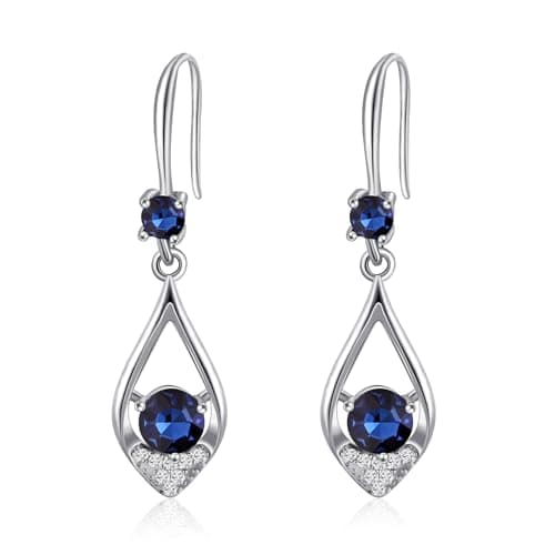 Image of Weviway Sapphire Teardrop Dangle Earrings, Silver, Blue Crystal, September Birthstone, Women's Handmade Jewellery